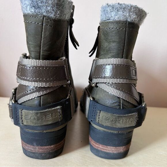 SOREL WOMEN'S LOLLA green Leather Heeled Booties Women's Size 7.5 - Picture 5 of 7